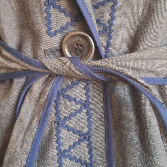 BCBGMAXAZRIA Embroidered Linen Cotton Belted Blazer Jacket Size XS Boho Chic - Picture 10 of 12